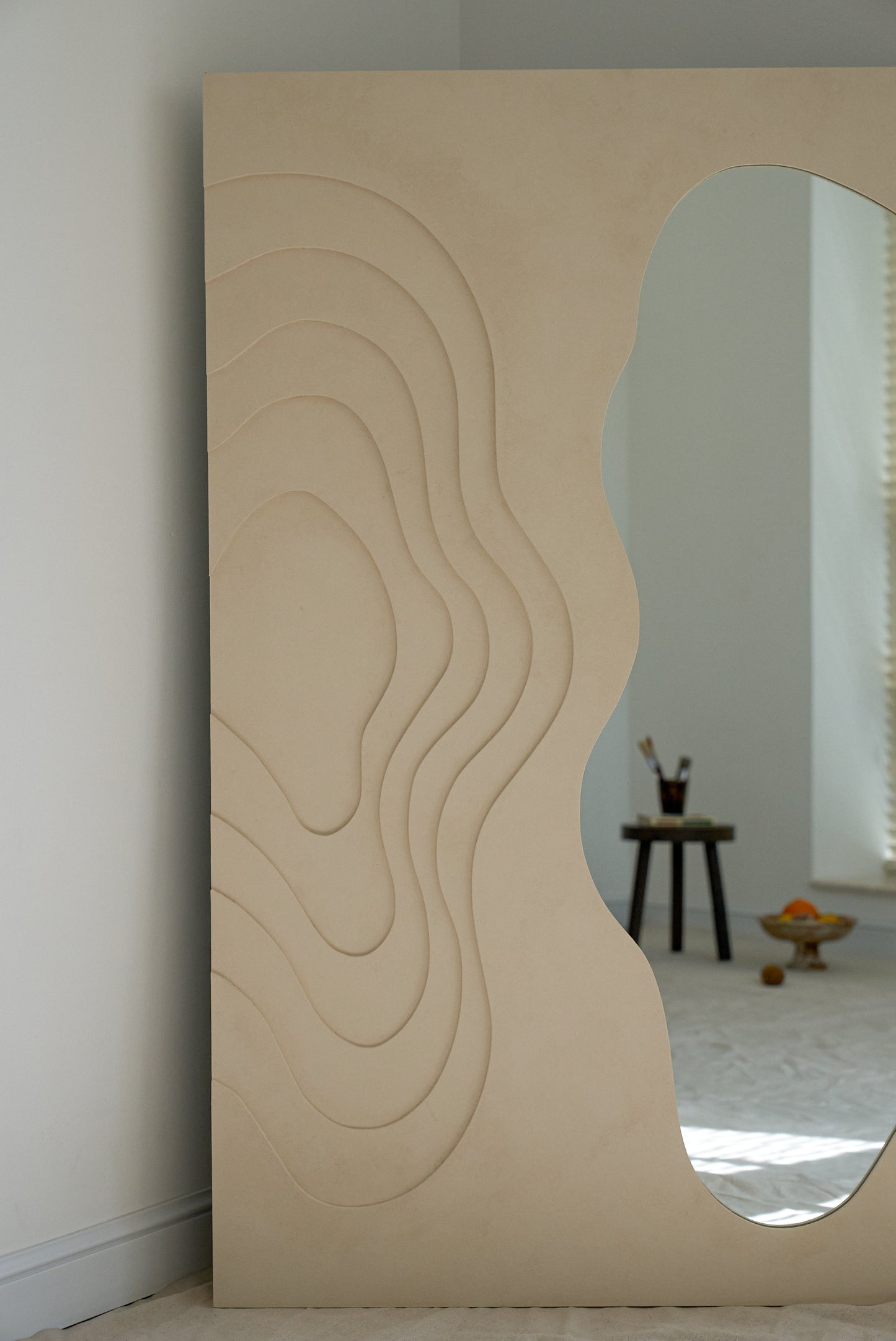 Square Curve Mirror Beige