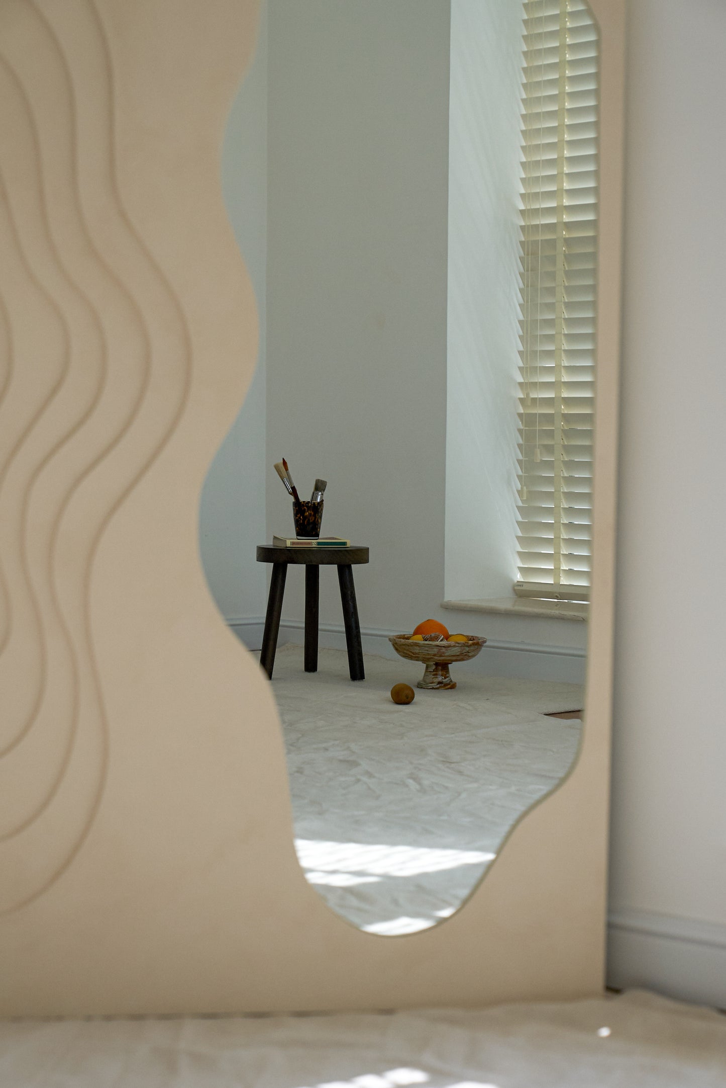 Square Curve Mirror Beige