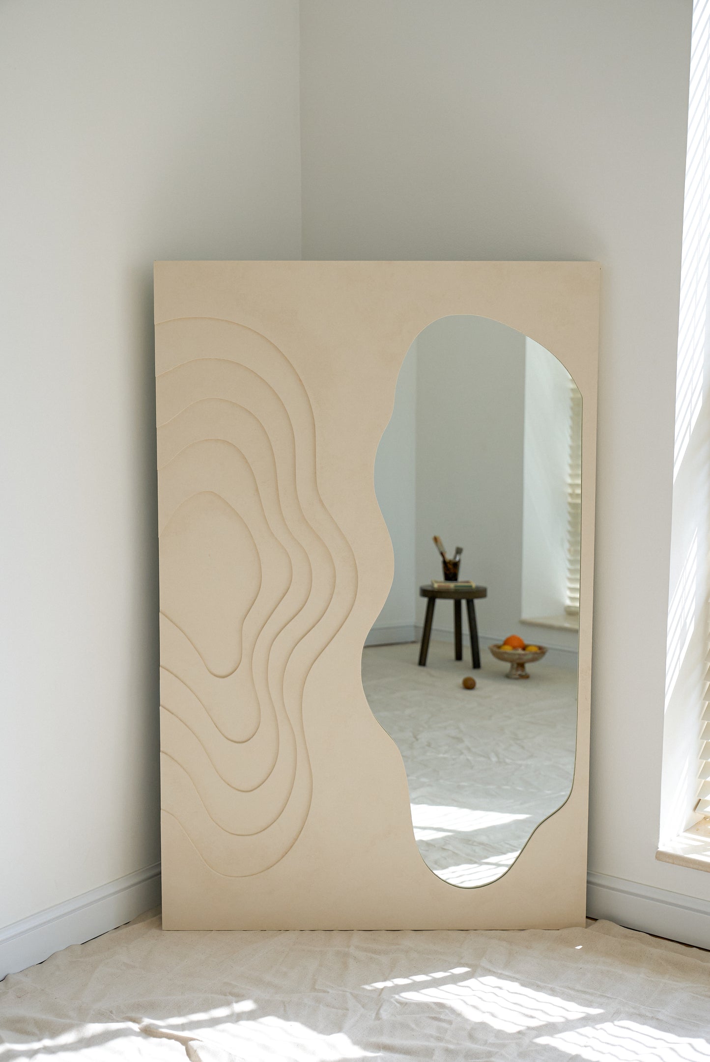 Square Curve Mirror Beige